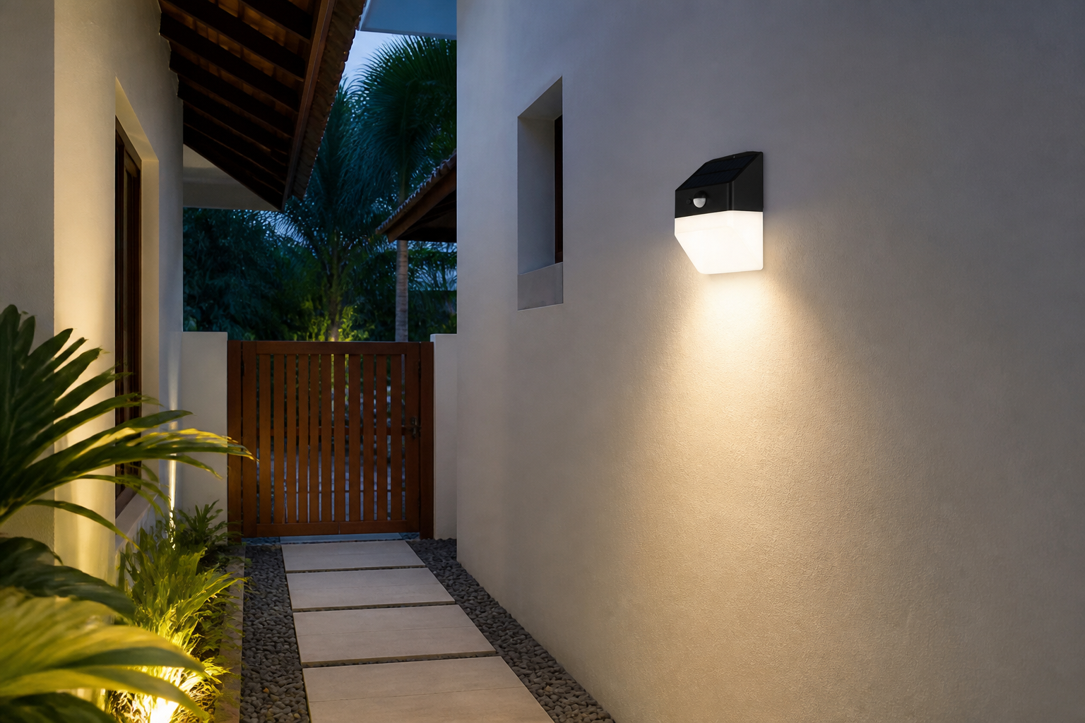 Shield Motion Wall Light shown in an outdoor setting