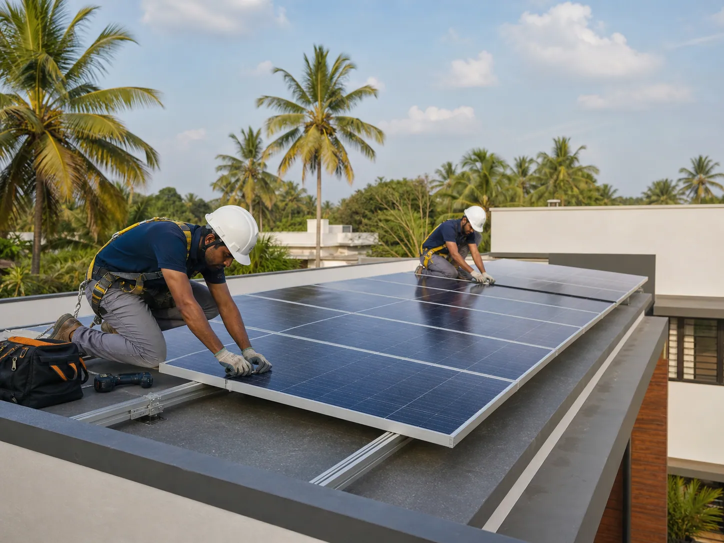 Solar installers completing a rooftop energy project