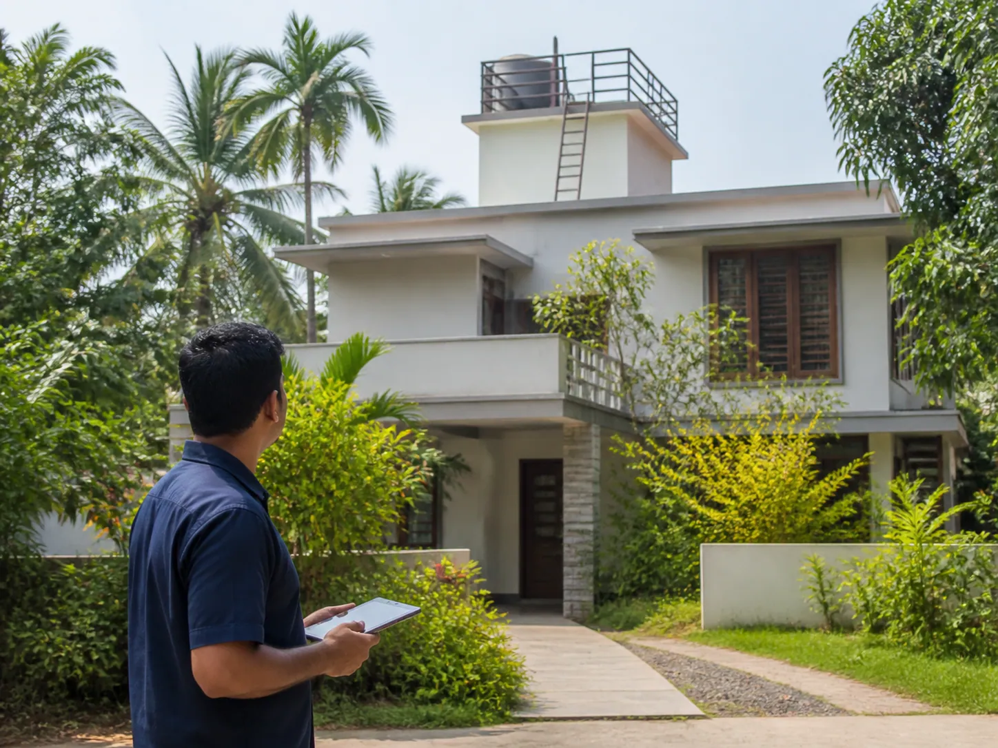 A solar specialist assessing a Kerala home before planning a rooftop system